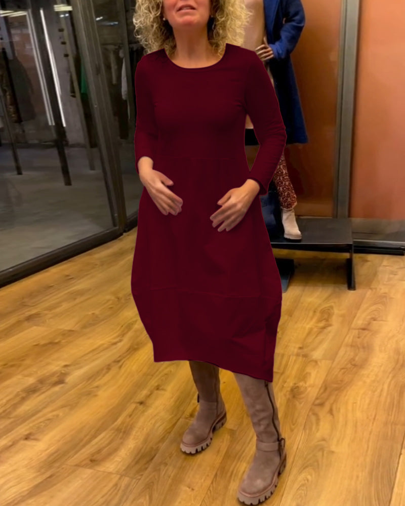 Clara - Vestido Midi Outono com Bolsos