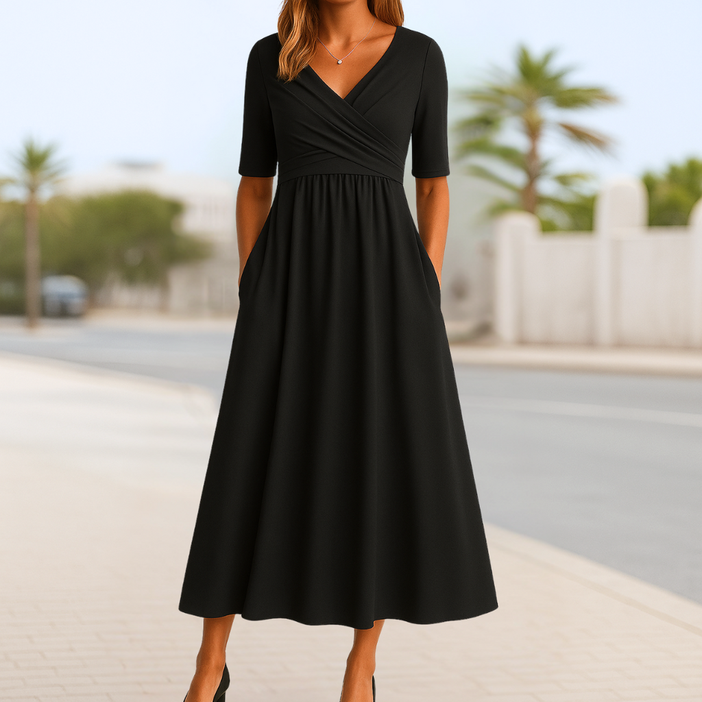 Lina – Vestido Elegante com Decote Cruzado