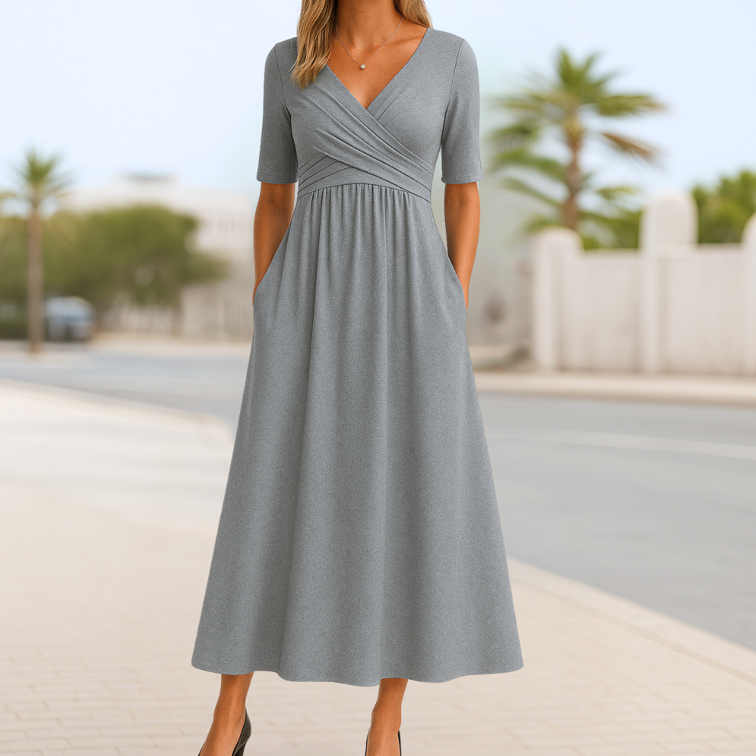 Lina – Vestido Elegante com Decote Cruzado