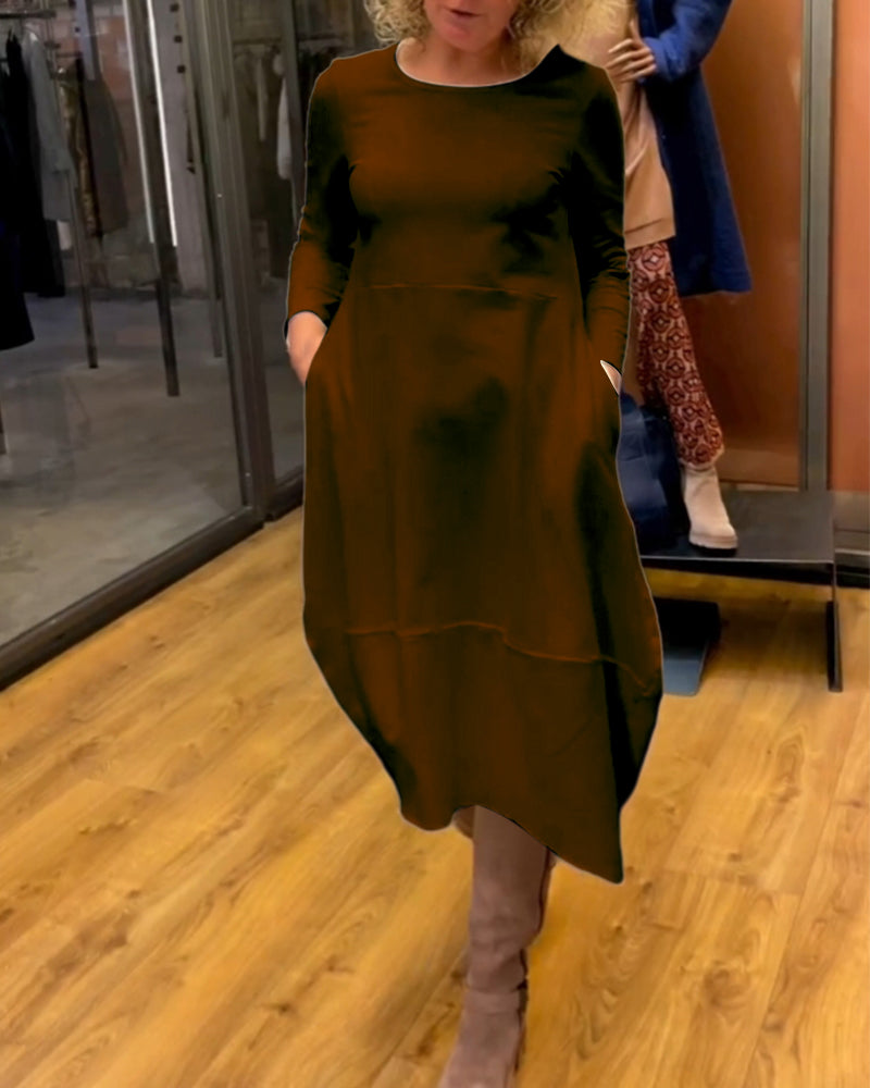 Clara - Vestido Midi Outono com Bolsos