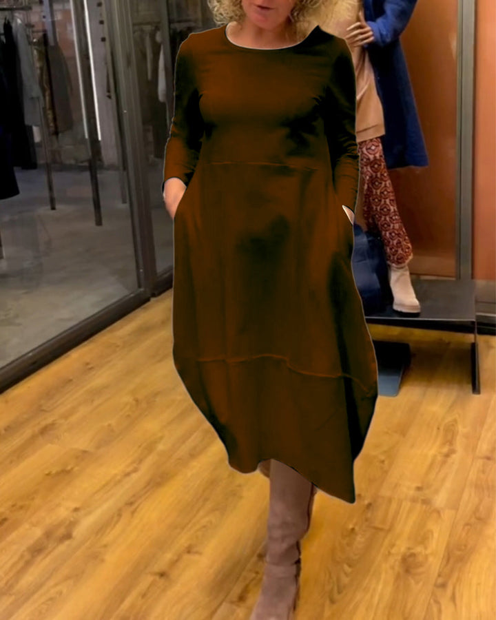 Clara - Vestido Midi Outono com Bolsos