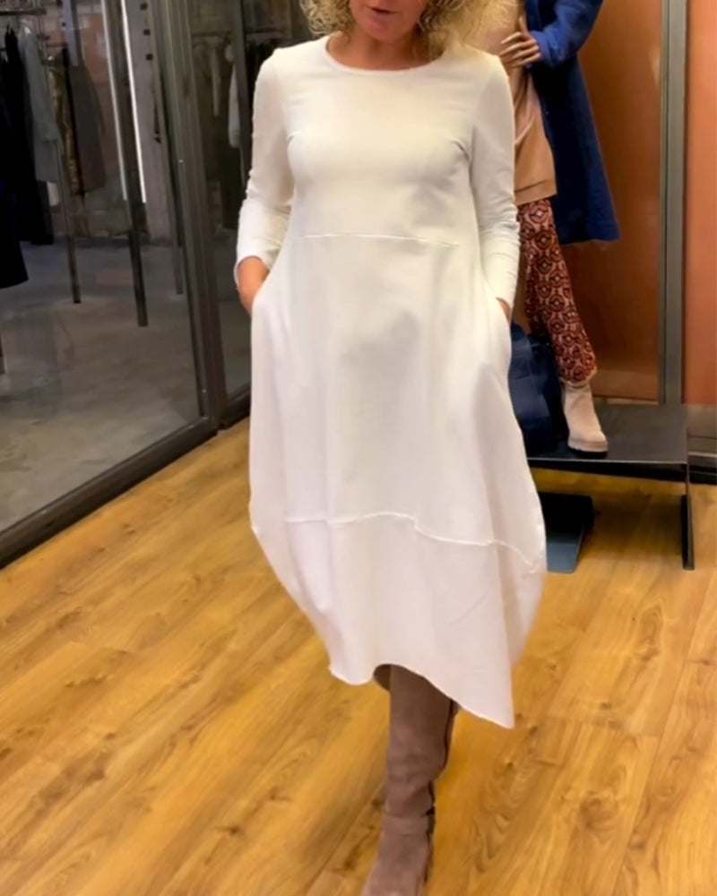 Clara - Vestido Midi Outono com Bolsos