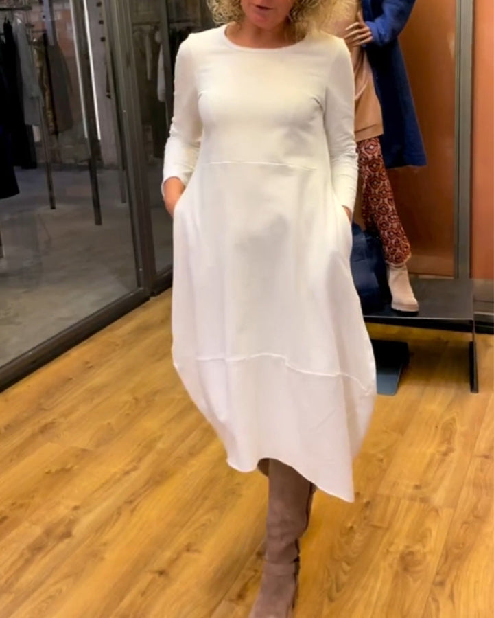 Clara - Vestido Midi Outono com Bolsos