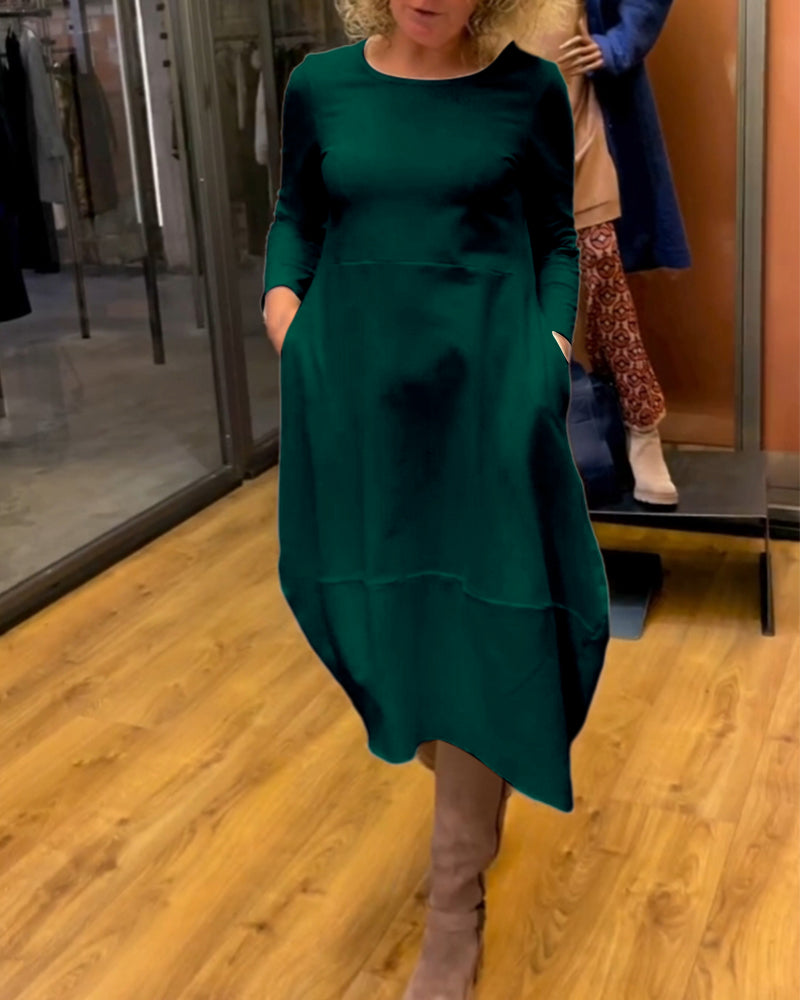 Clara - Vestido Midi Outono com Bolsos