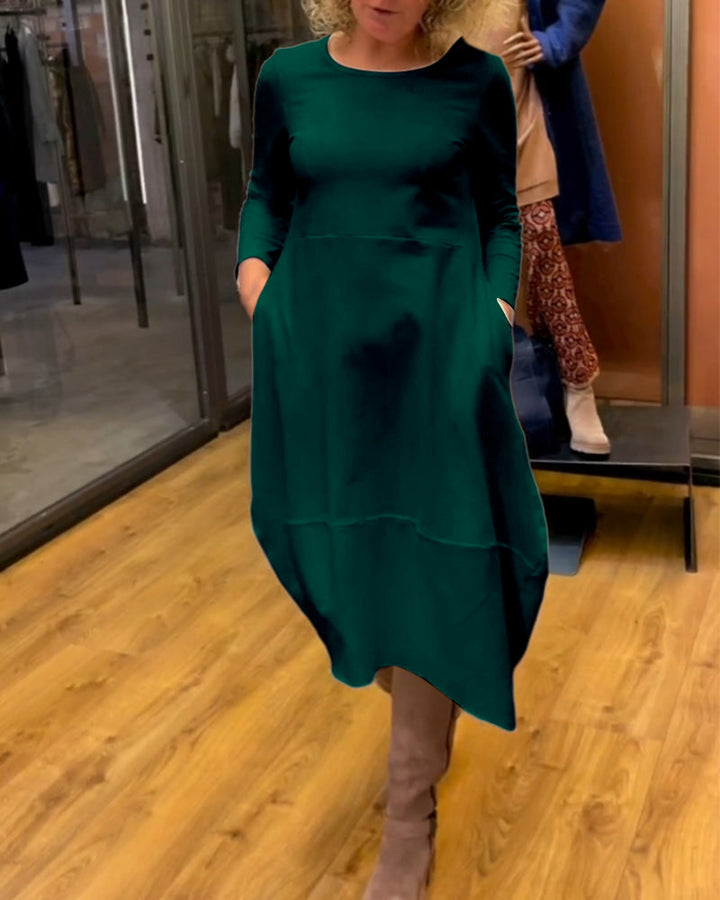 Clara - Vestido Midi Outono com Bolsos
