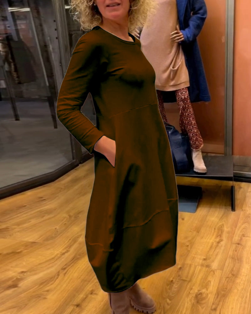 Clara - Vestido Midi Outono com Bolsos
