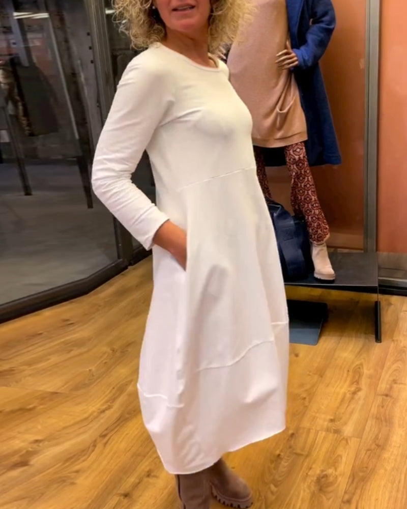 Clara - Vestido Midi Outono com Bolsos