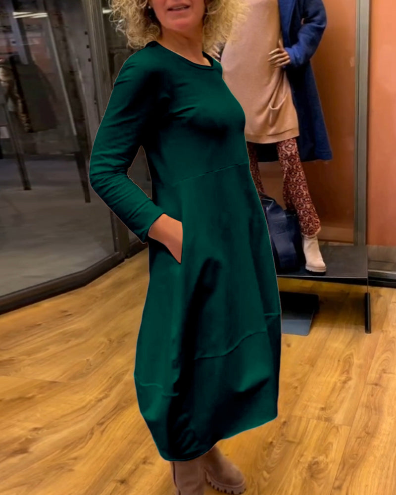 Clara - Vestido Midi Outono com Bolsos