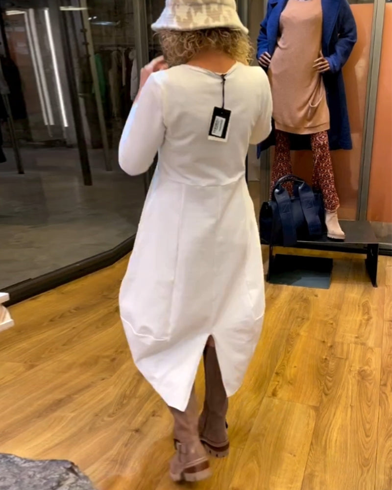Clara - Vestido Midi Outono com Bolsos