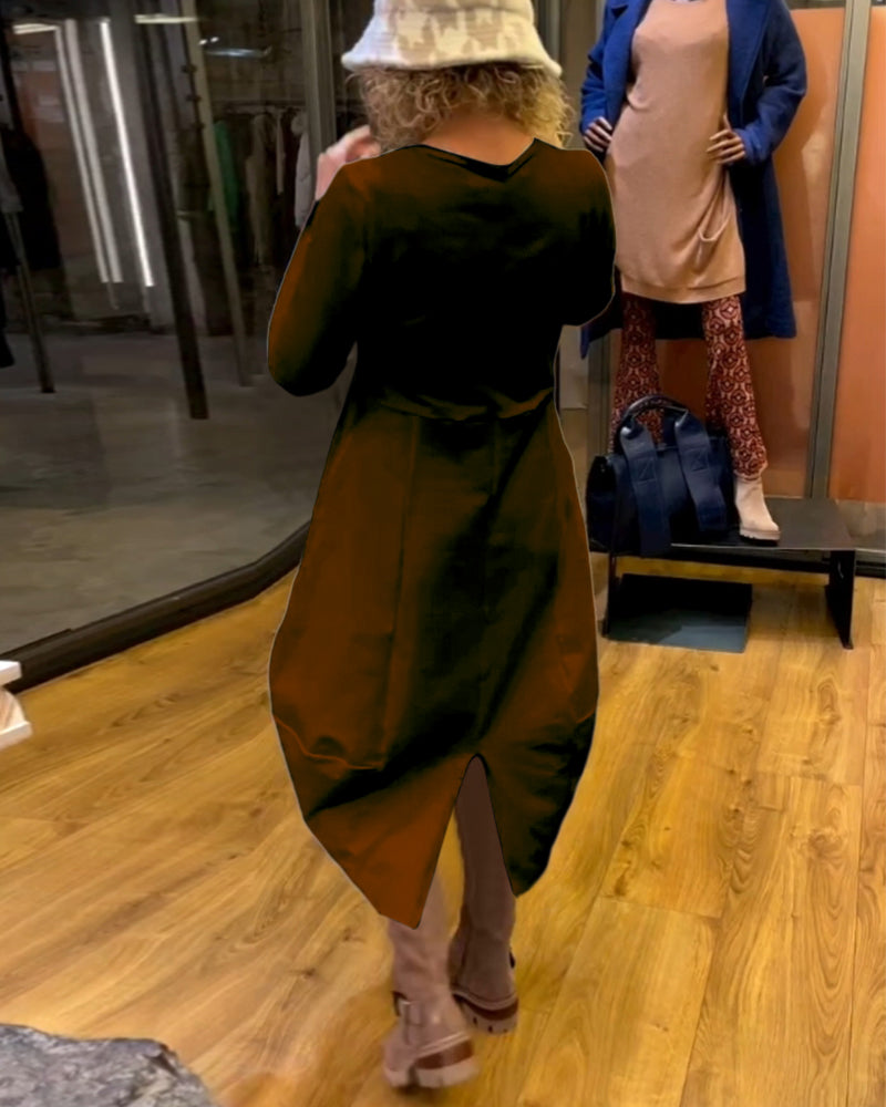 Clara - Vestido Midi Outono com Bolsos