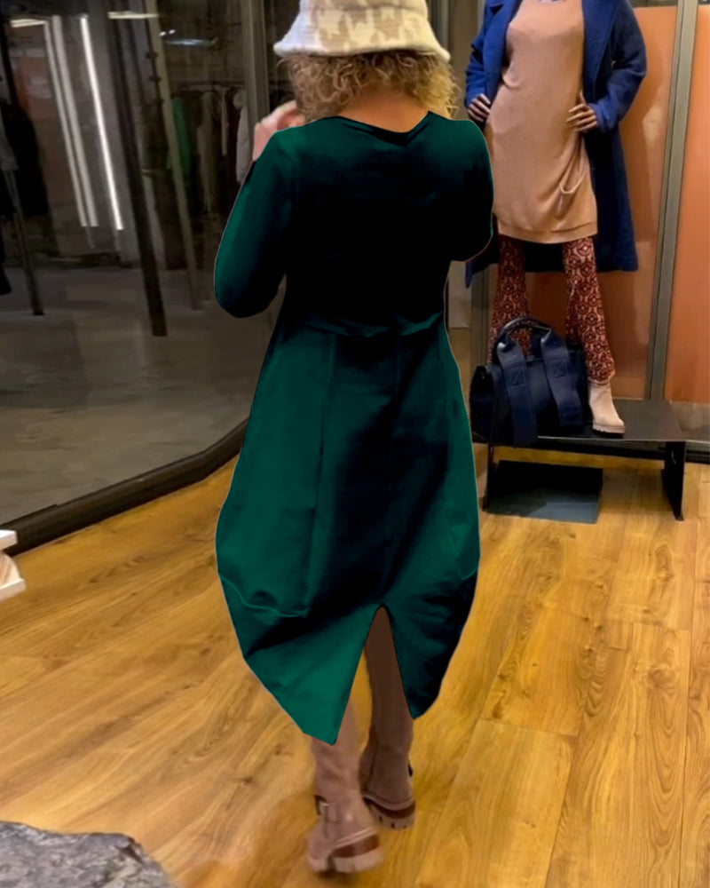 Clara - Vestido Midi Outono com Bolsos
