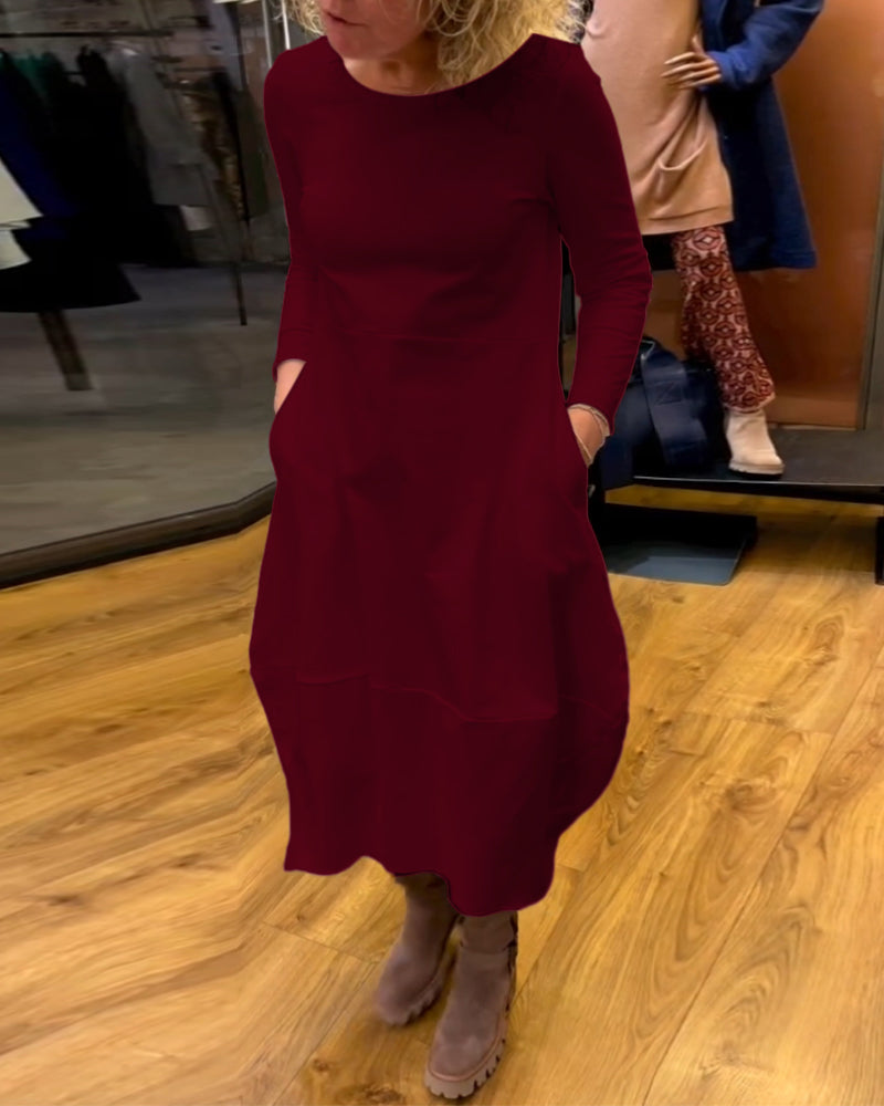 Clara - Vestido Midi Outono com Bolsos