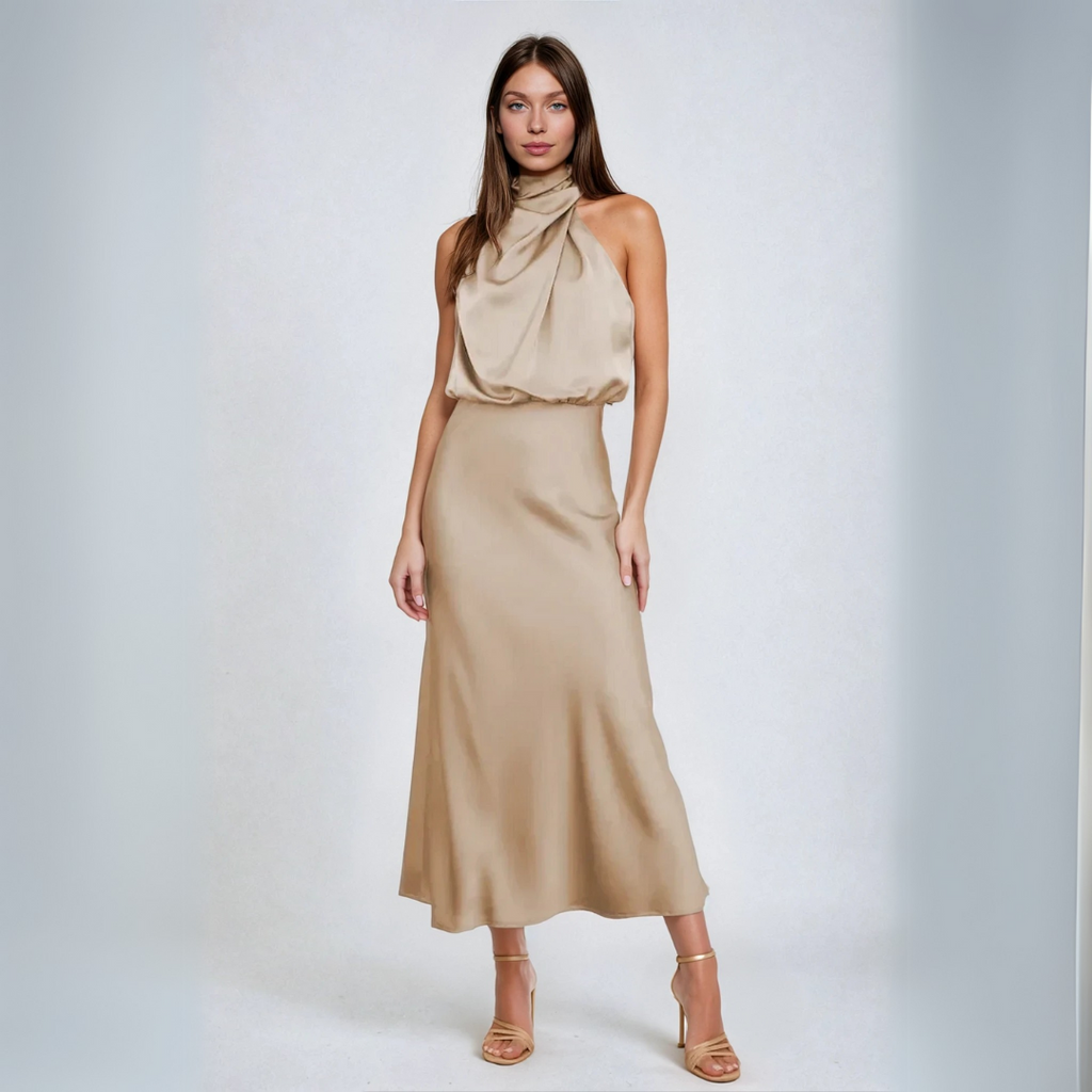 Carlina | Vestido Longo de Seda com Decote Halter