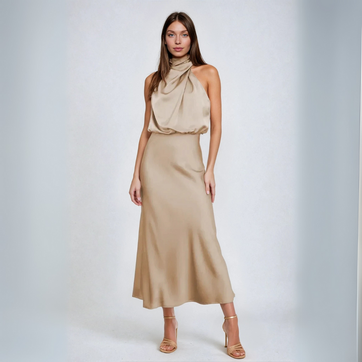 Carlina | Vestido Longo de Seda com Decote Halter