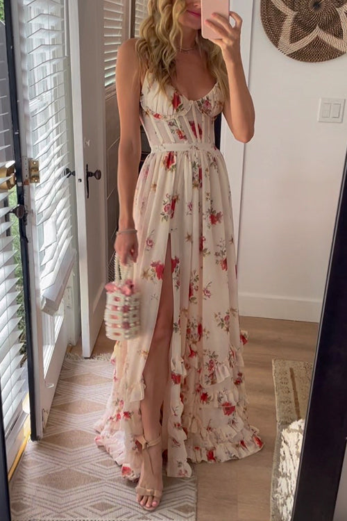 Yuna - Vestido Longo Estampado com Motivo Floral