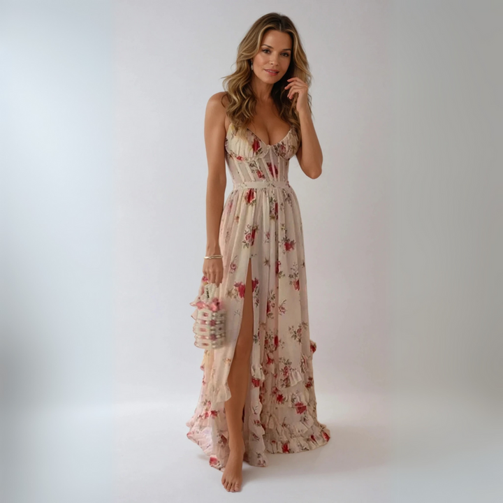 Yuna - Vestido Longo Estampado com Motivo Floral