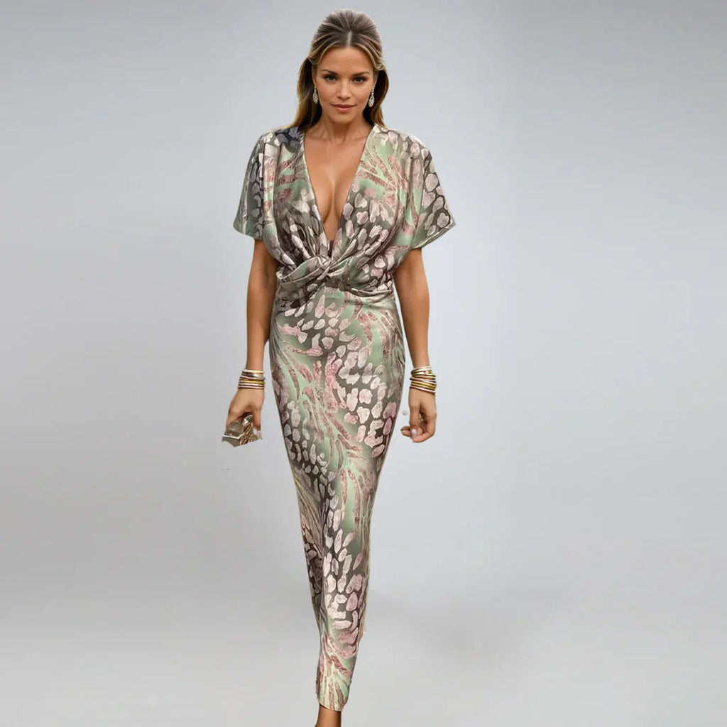 Kelsey - Robe longa com decote em V e acabamento torcido