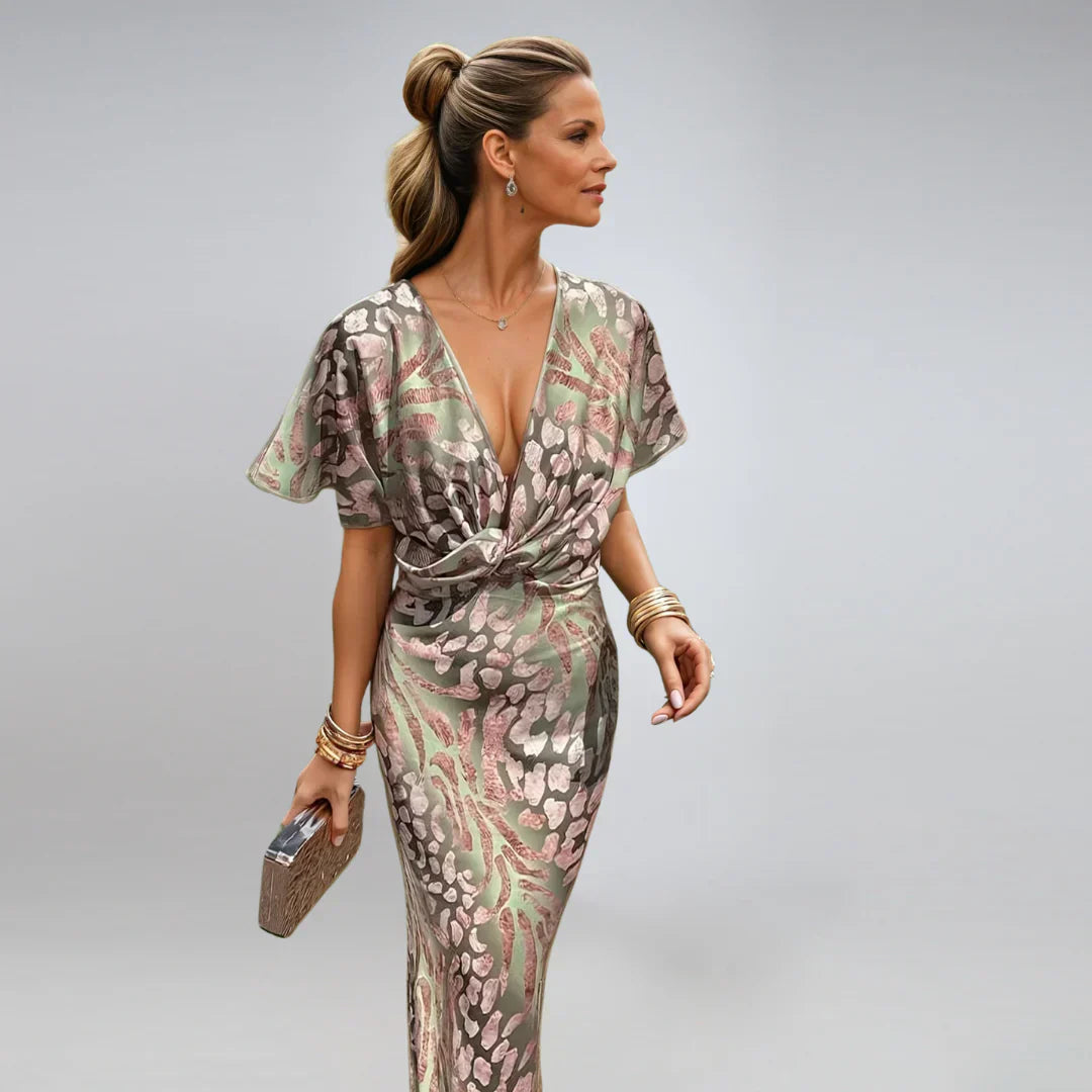 Kelsey - Robe longa com decote em V e acabamento torcido