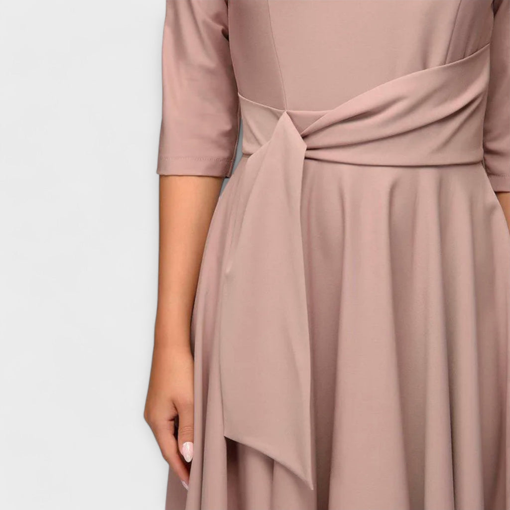 Ana - Vestido Midi Elegante com Cintura Laçada