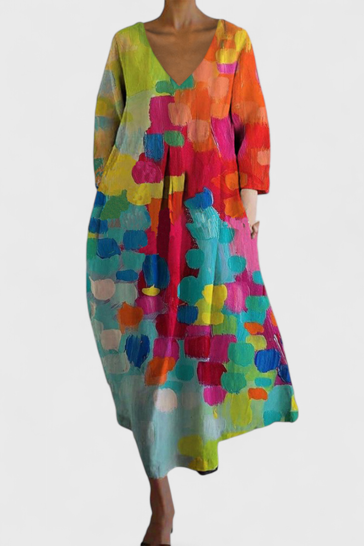 Harper – Vestido Colorido com Decote em V