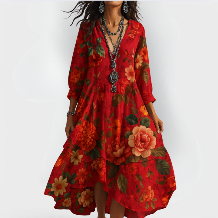 Pia - Vestido Boho Vintage com decote em V