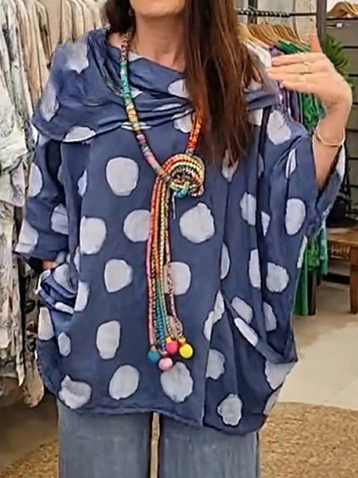 Blusa Tanith — Modelo Relaxado com Manga 3/4 e Gola Drapeada