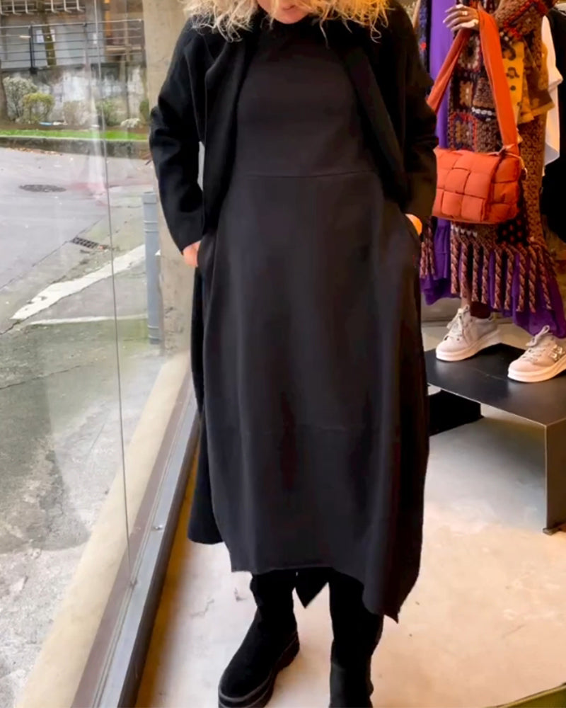 Clara - Vestido Midi Outono com Bolsos