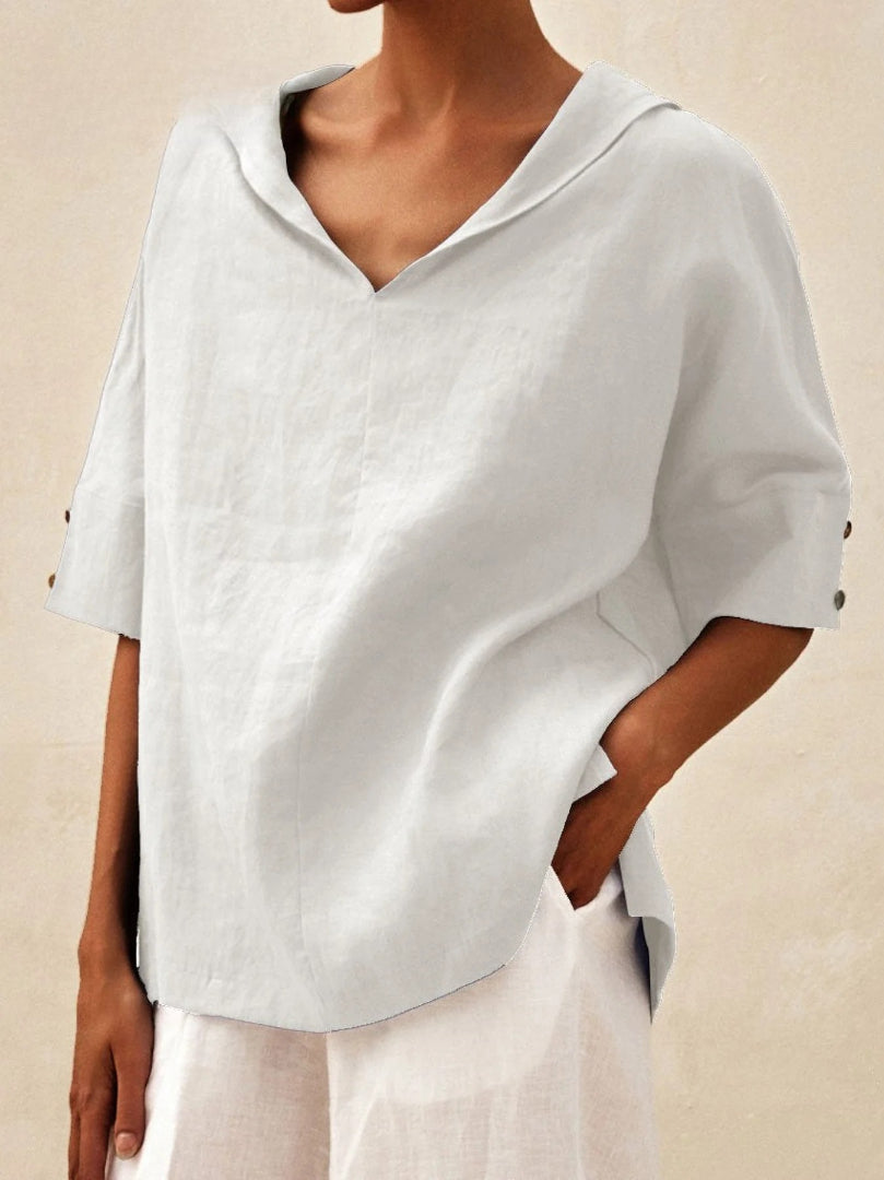 Briarrose - Camisa Casual de Linho com Gola V para Mulheres