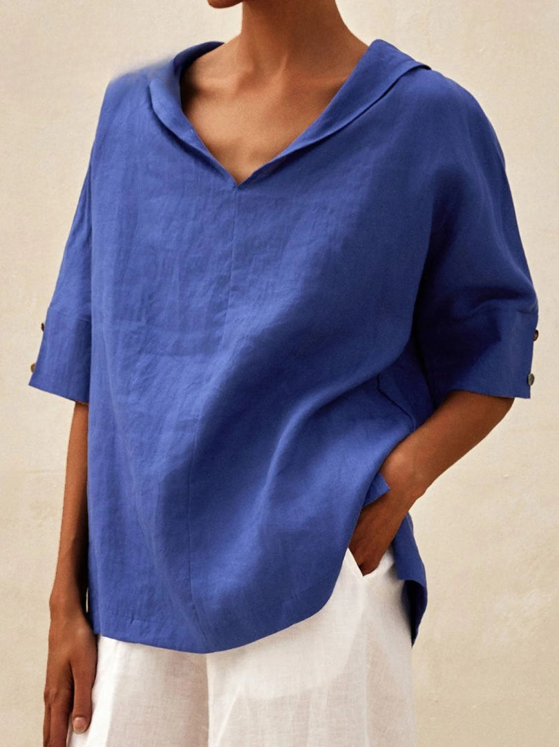Briarrose - Camisa Casual de Linho com Gola V para Mulheres