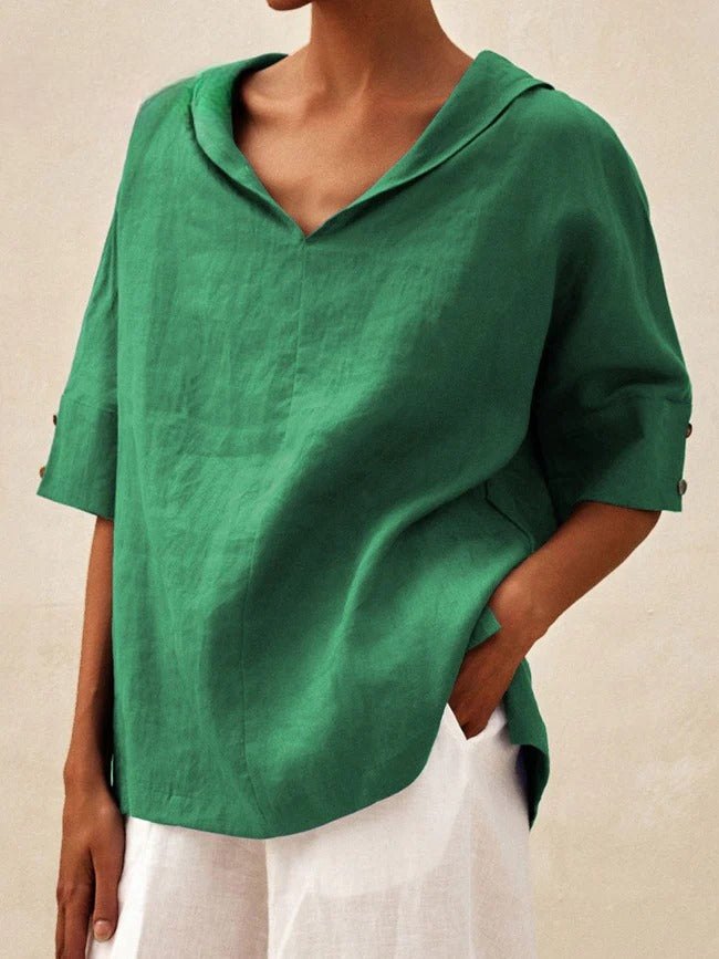 Briarrose - Camisa Casual de Linho com Gola V para Mulheres