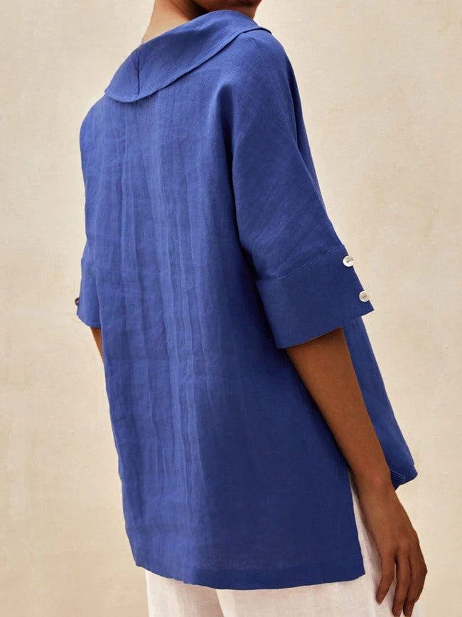 Briarrose - Camisa Casual de Linho com Gola V para Mulheres